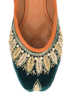 Desi Colour Women Indian Ethnic Footwear-Velvet Green | Grocsy