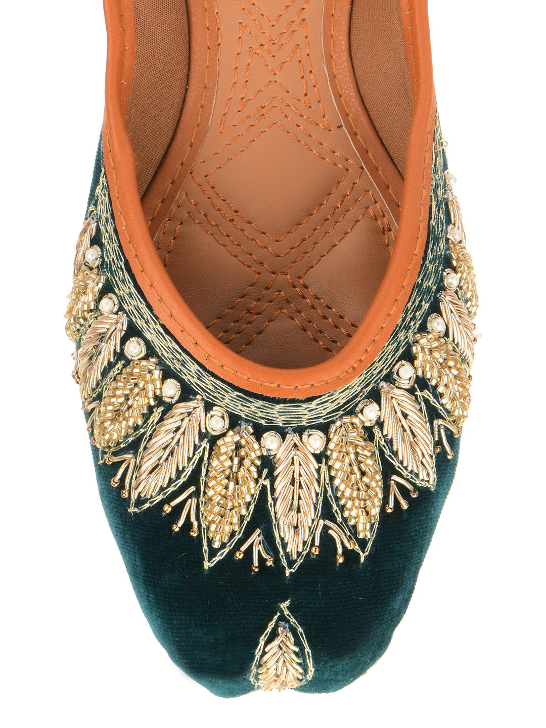 Desi Colour Women Indian Ethnic Footwear-Velvet Green | Grocsy