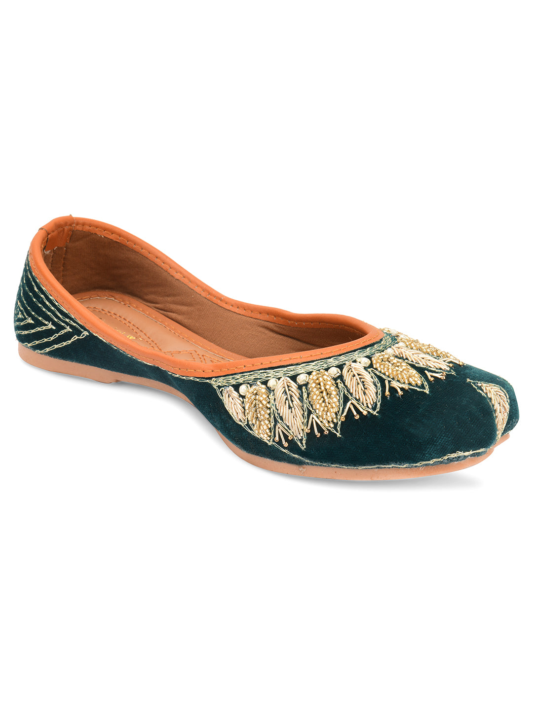 Desi Colour Women Indian Ethnic Footwear-Velvet Green | Grocsy