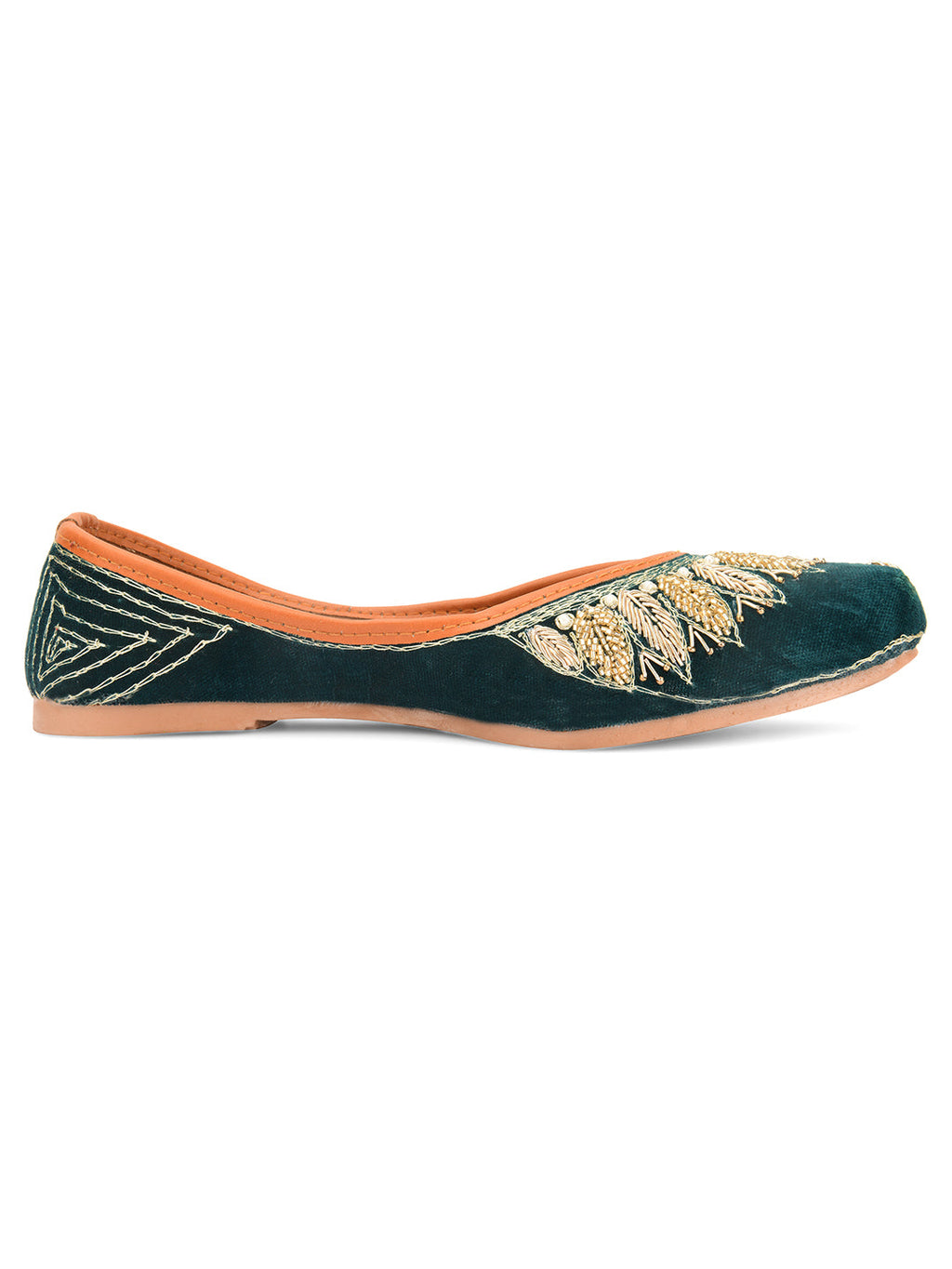Desi Colour Women Indian Ethnic Footwear-Velvet Green | Grocsy