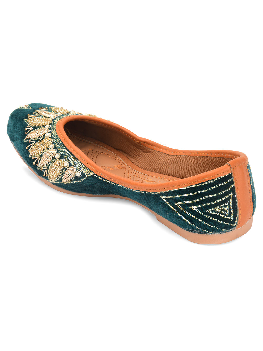 Desi Colour Women Indian Ethnic Footwear-Velvet Green | Grocsy