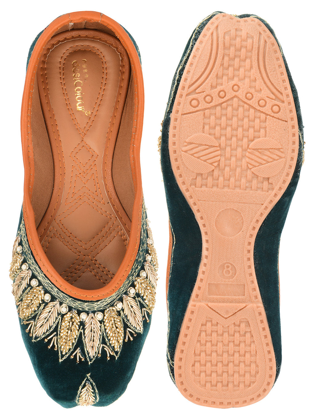 Desi Colour Women Indian Ethnic Footwear-Velvet Green | Grocsy