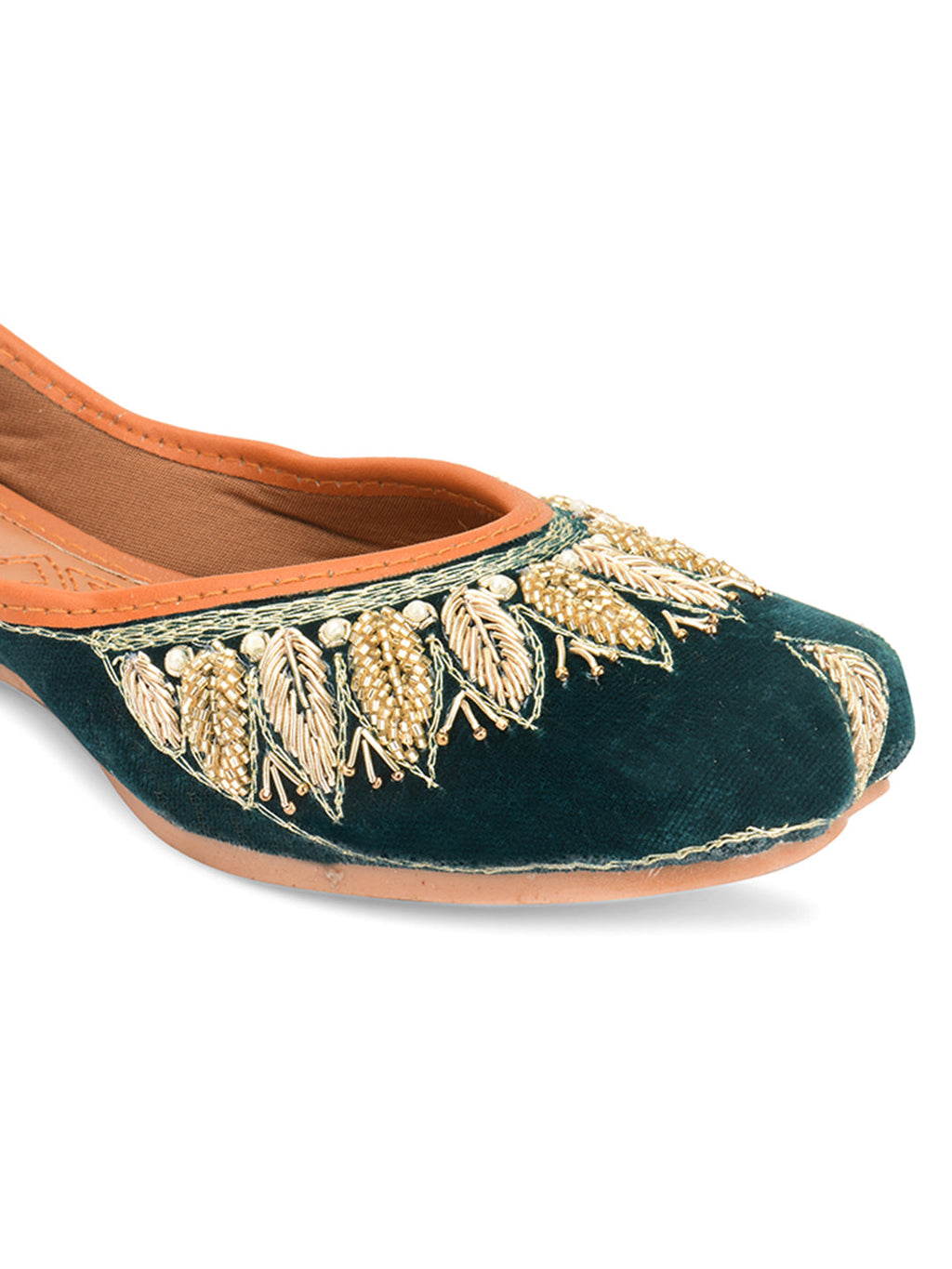 Desi Colour Women Indian Ethnic Footwear-Velvet Green | Grocsy