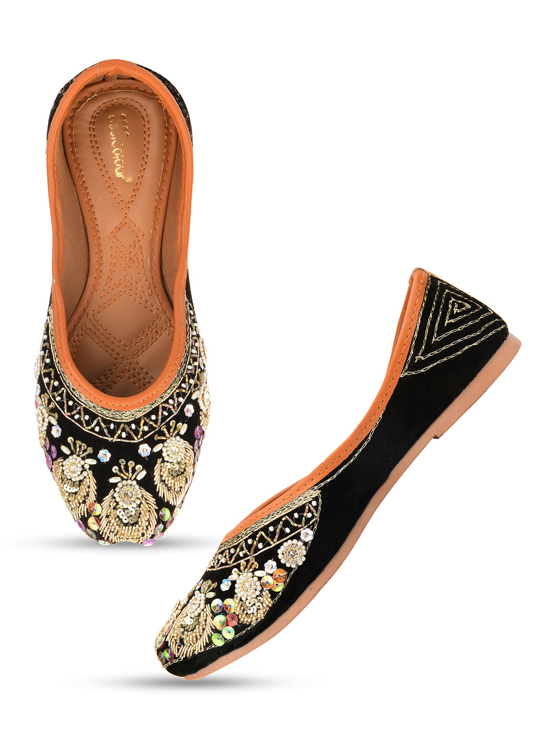 Desi Colour Women Indian Ethnic Footwear-Velvet Black | Grocsy