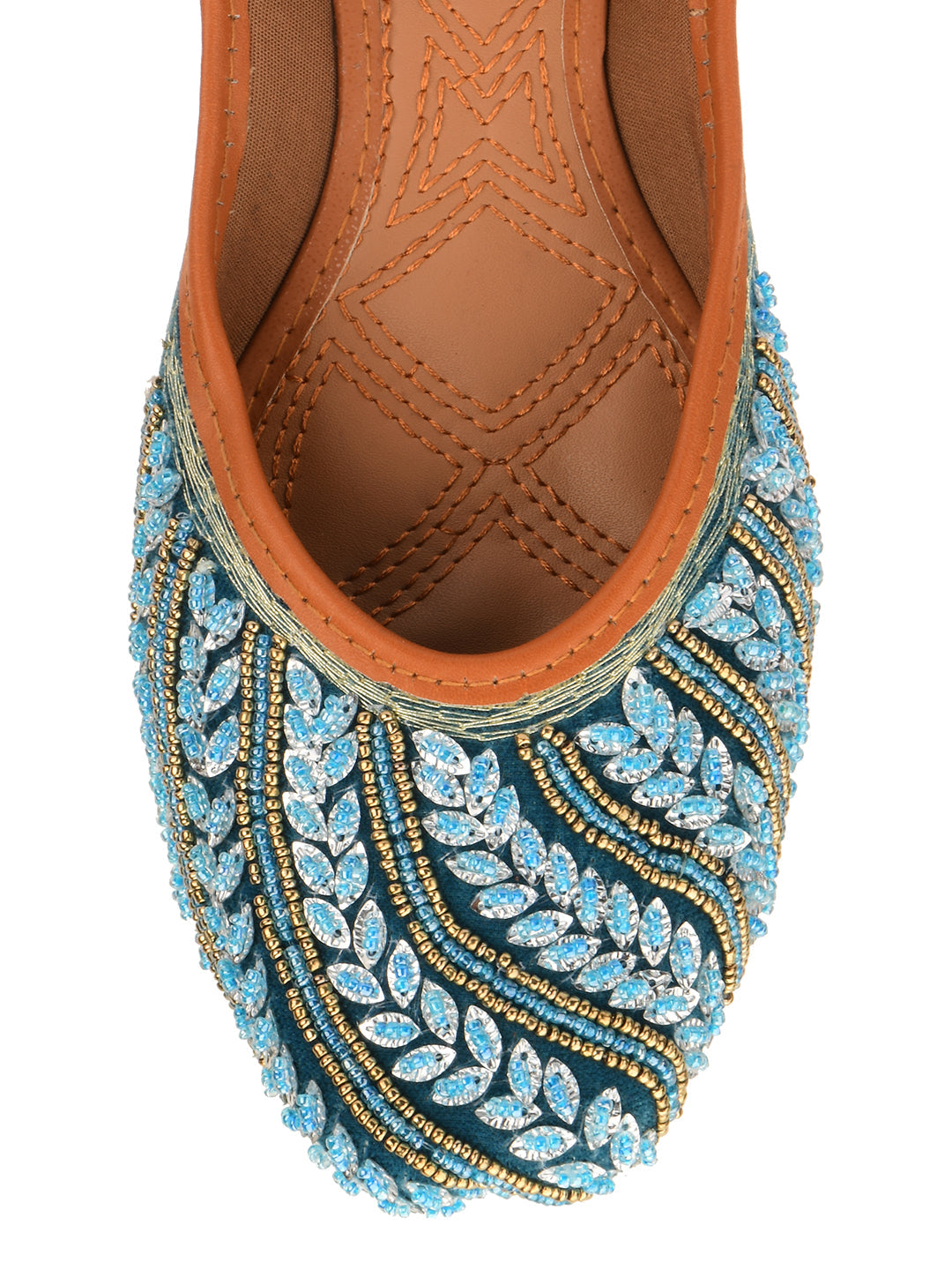 Desi Colour Women Indian Ethnic Footwear-Velvet Teal | Grocsy