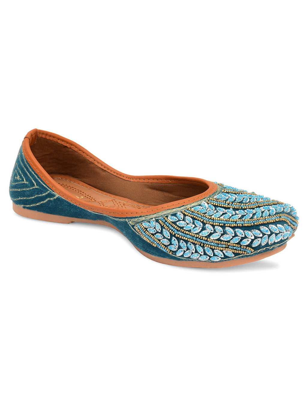 Desi Colour Women Indian Ethnic Footwear-Velvet Teal | Grocsy