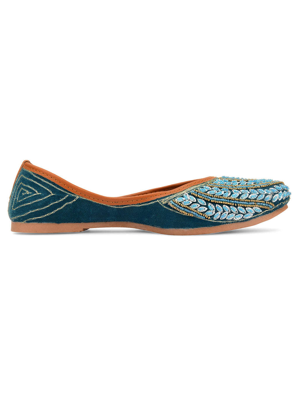 Desi Colour Women Indian Ethnic Footwear-Velvet Teal | Grocsy