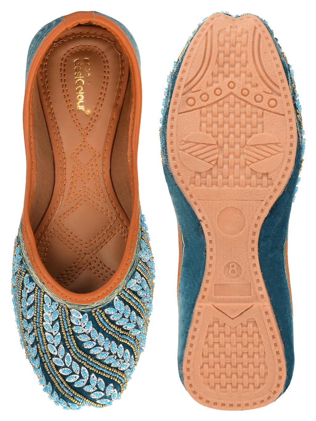 Desi Colour Women Indian Ethnic Footwear-Velvet Teal | Grocsy