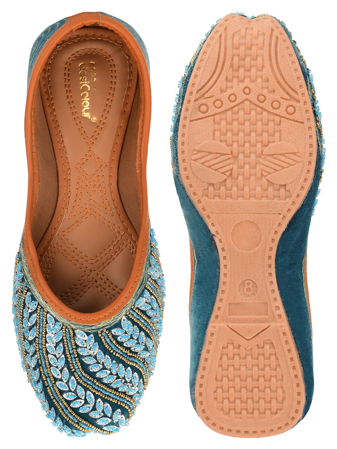 Desi Colour Women Indian Ethnic Footwear-Velvet Teal | Grocsy