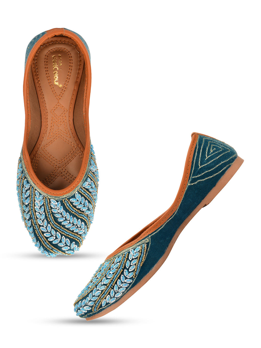 Desi Colour Women Indian Ethnic Footwear-Velvet Teal | Grocsy