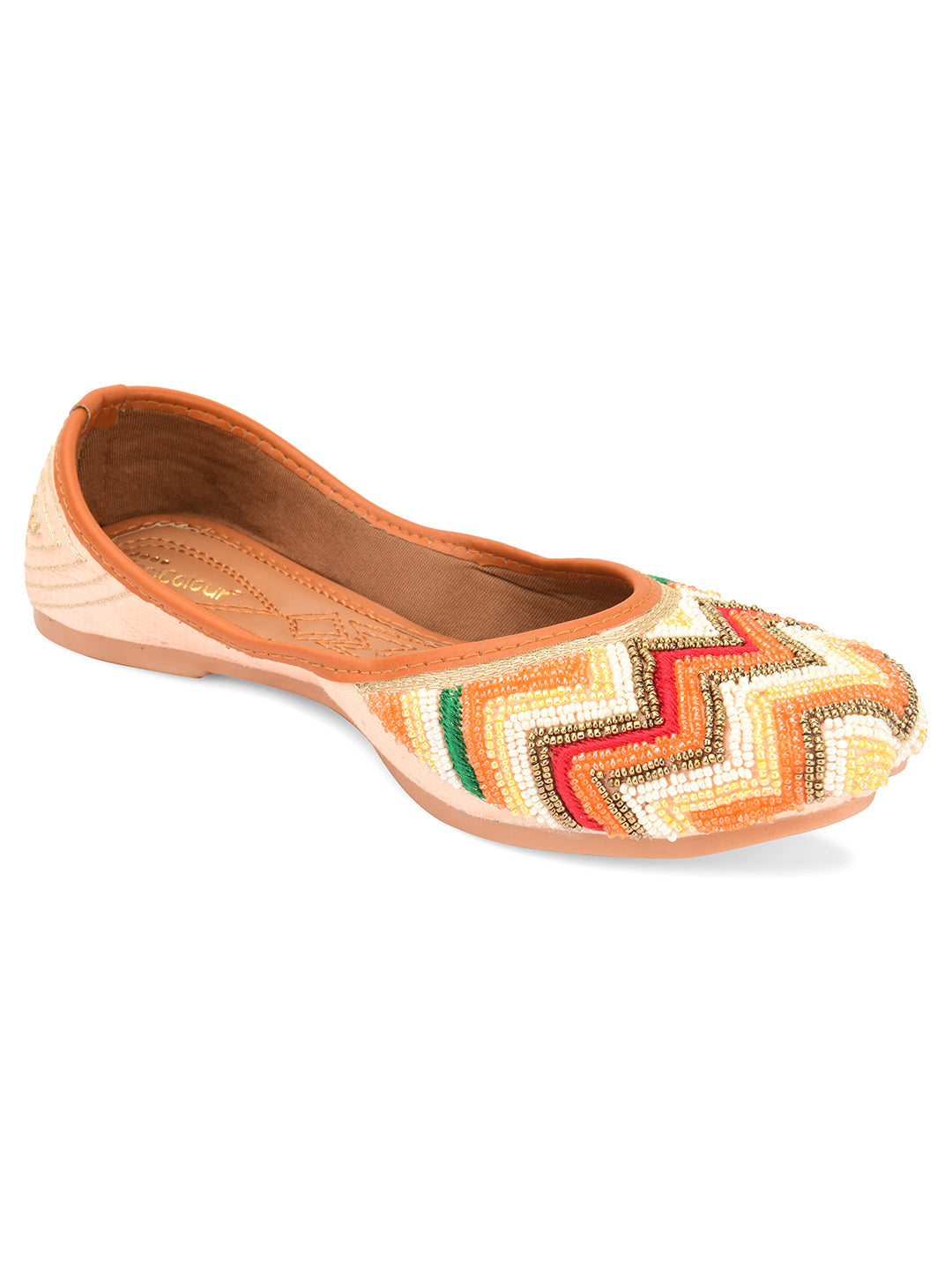 Desi Colour Women Indian Ethnic Footwear-Multi Pearl Chevron | Grocsy
