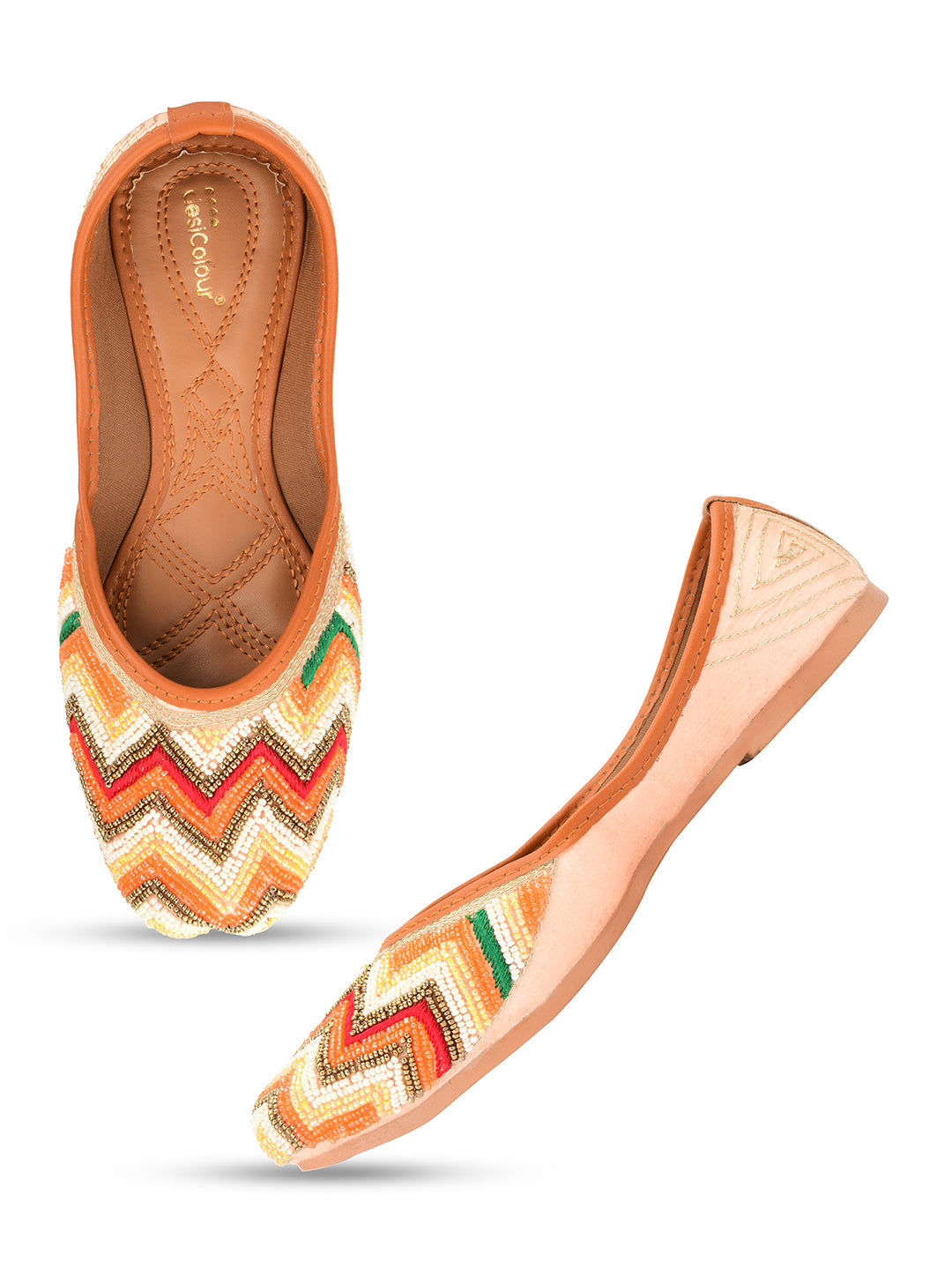 Desi Colour Women Indian Ethnic Footwear-Multi Pearl Chevron | Grocsy