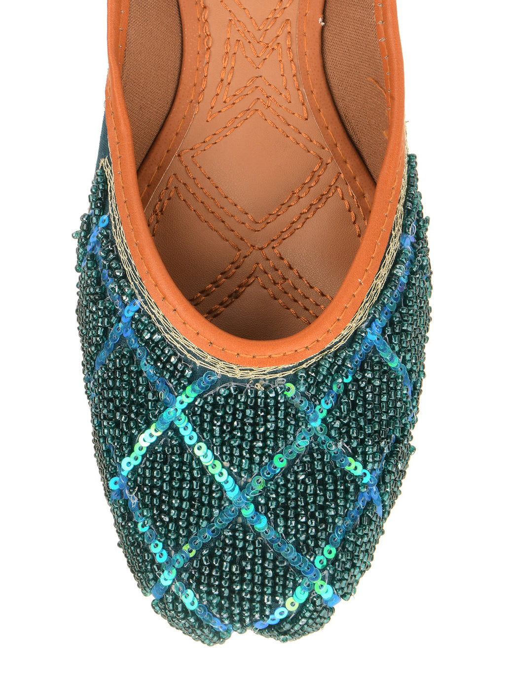 Desi Colour Women Indian Ethnic Footwear-Teal Pearl | Grocsy