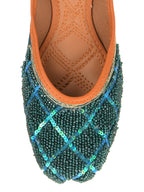 Desi Colour Women Indian Ethnic Footwear-Teal Pearl | Grocsy