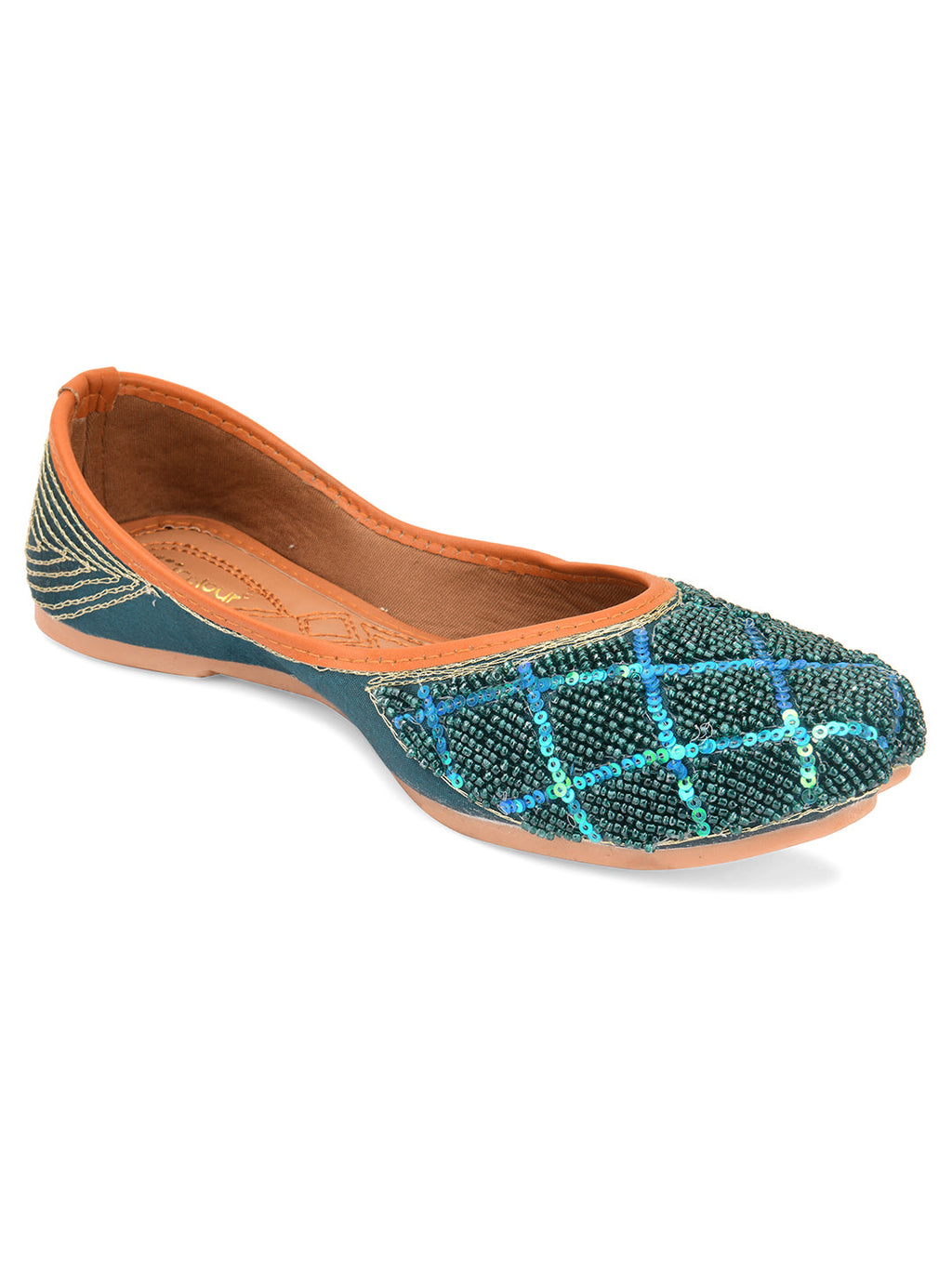 Desi Colour Women Indian Ethnic Footwear-Teal Pearl | Grocsy