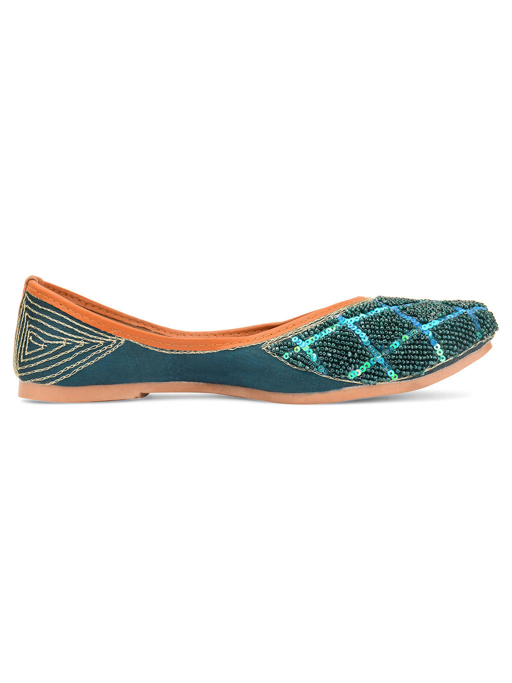 Desi Colour Women Indian Ethnic Footwear-Teal Pearl | Grocsy