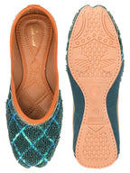 Desi Colour Women Indian Ethnic Footwear-Teal Pearl | Grocsy