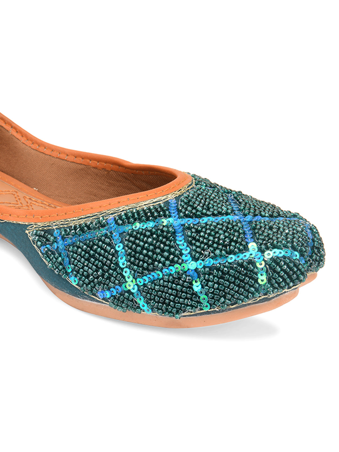 Desi Colour Women Indian Ethnic Footwear-Teal Pearl | Grocsy