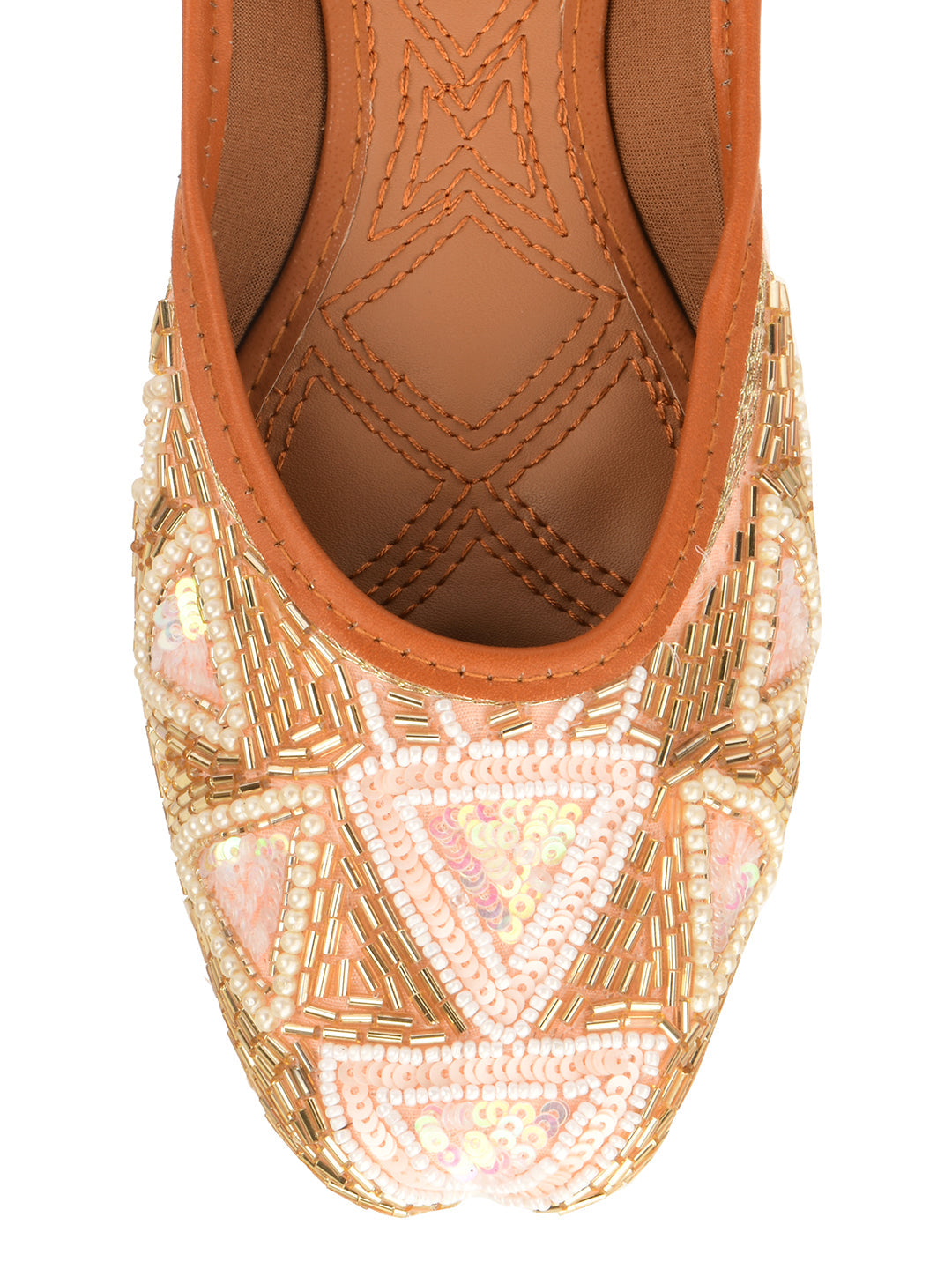 Desi Colour Women Indian Ethnic Footwear-Peach Pearl | Grocsy