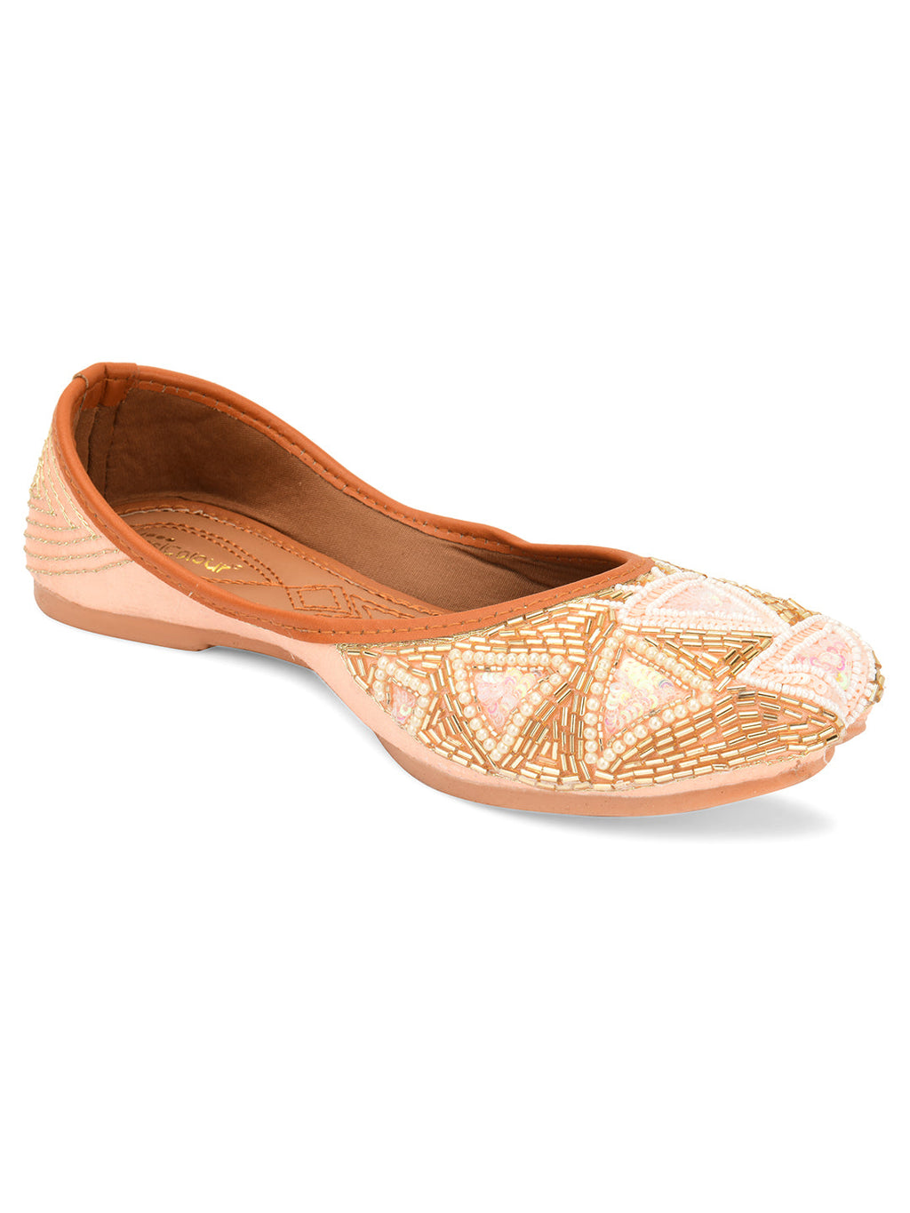 Desi Colour Women Indian Ethnic Footwear-Peach Pearl | Grocsy