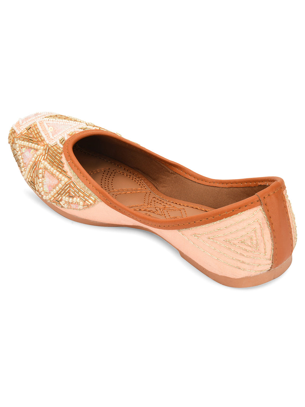 Desi Colour Women Indian Ethnic Footwear-Peach Pearl | Grocsy