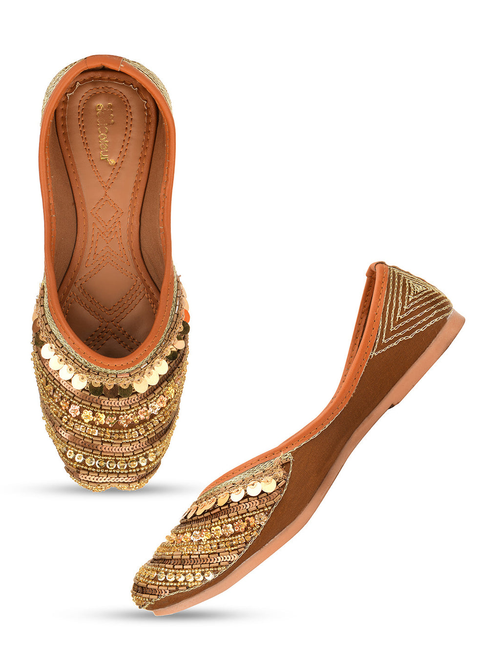 Desi Colour Women Indian Ethnic Footwear-Copper Dabka | Grocsy