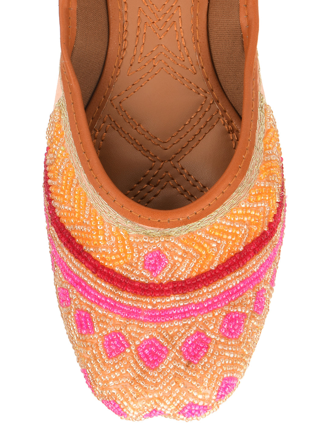 Desi Colour Women Indian Ethnic Footwear-Peach Pink Pearl Work | Grocsy