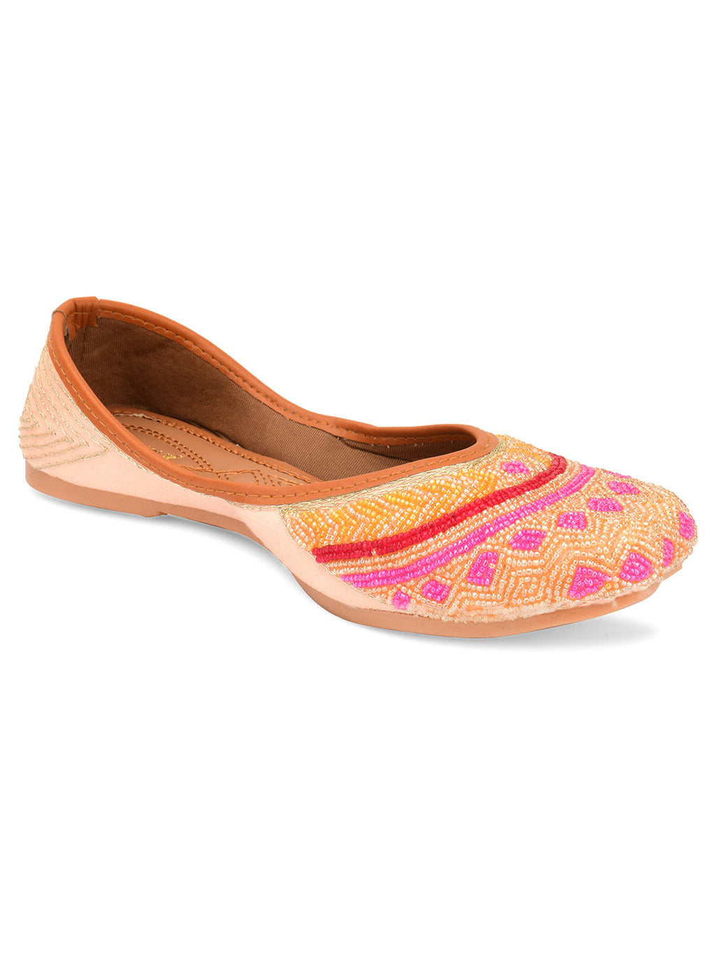 Desi Colour Women Indian Ethnic Footwear-Peach Pink Pearl Work | Grocsy