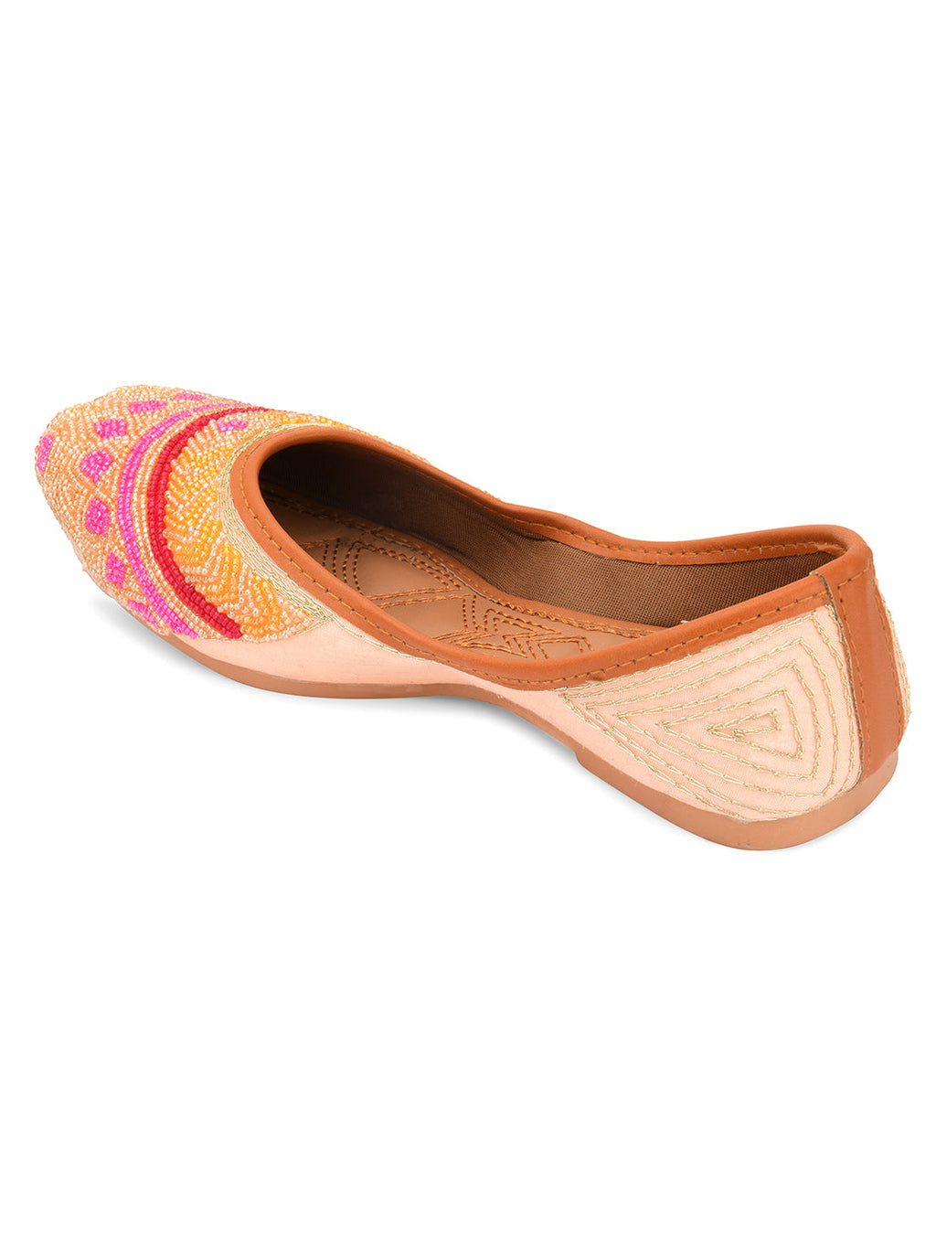 Desi Colour Women Indian Ethnic Footwear-Peach Pink Pearl Work | Grocsy