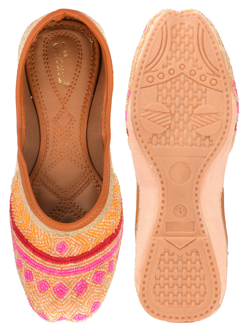Desi Colour Women Indian Ethnic Footwear-Peach Pink Pearl Work | Grocsy