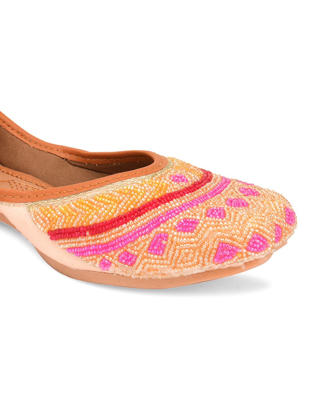 Desi Colour Women Indian Ethnic Footwear-Peach Pink Pearl Work | Grocsy