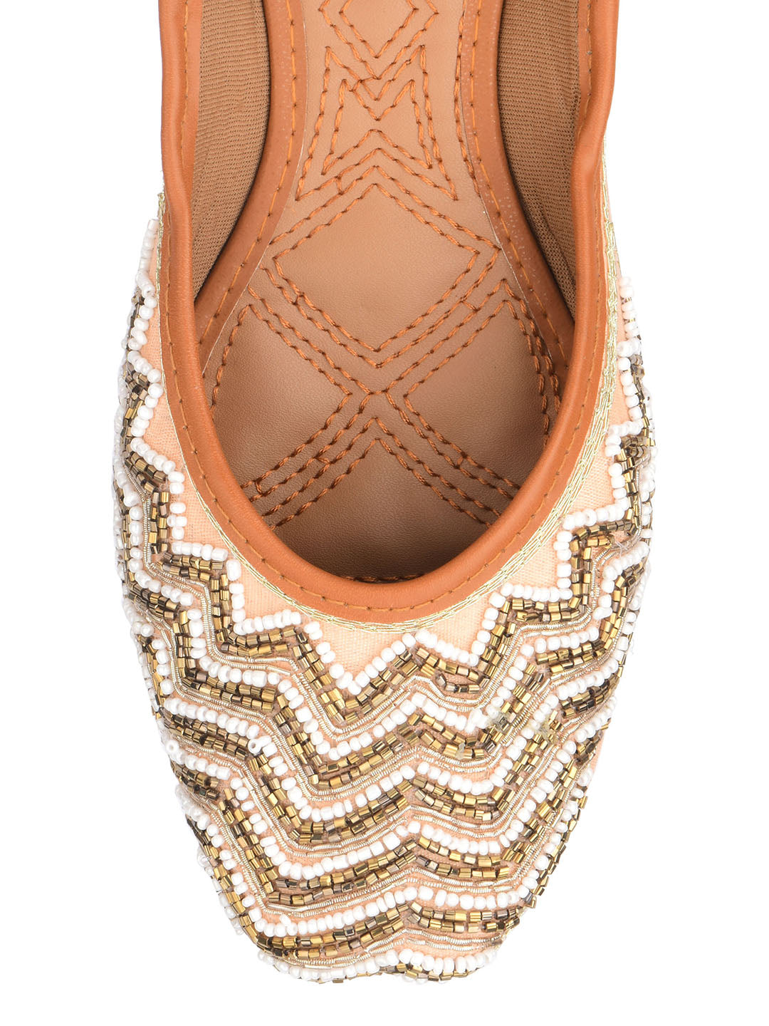 Desi Colour Women Indian Ethnic Footwear-Part Wear Peach Pearl Work | Grocsy