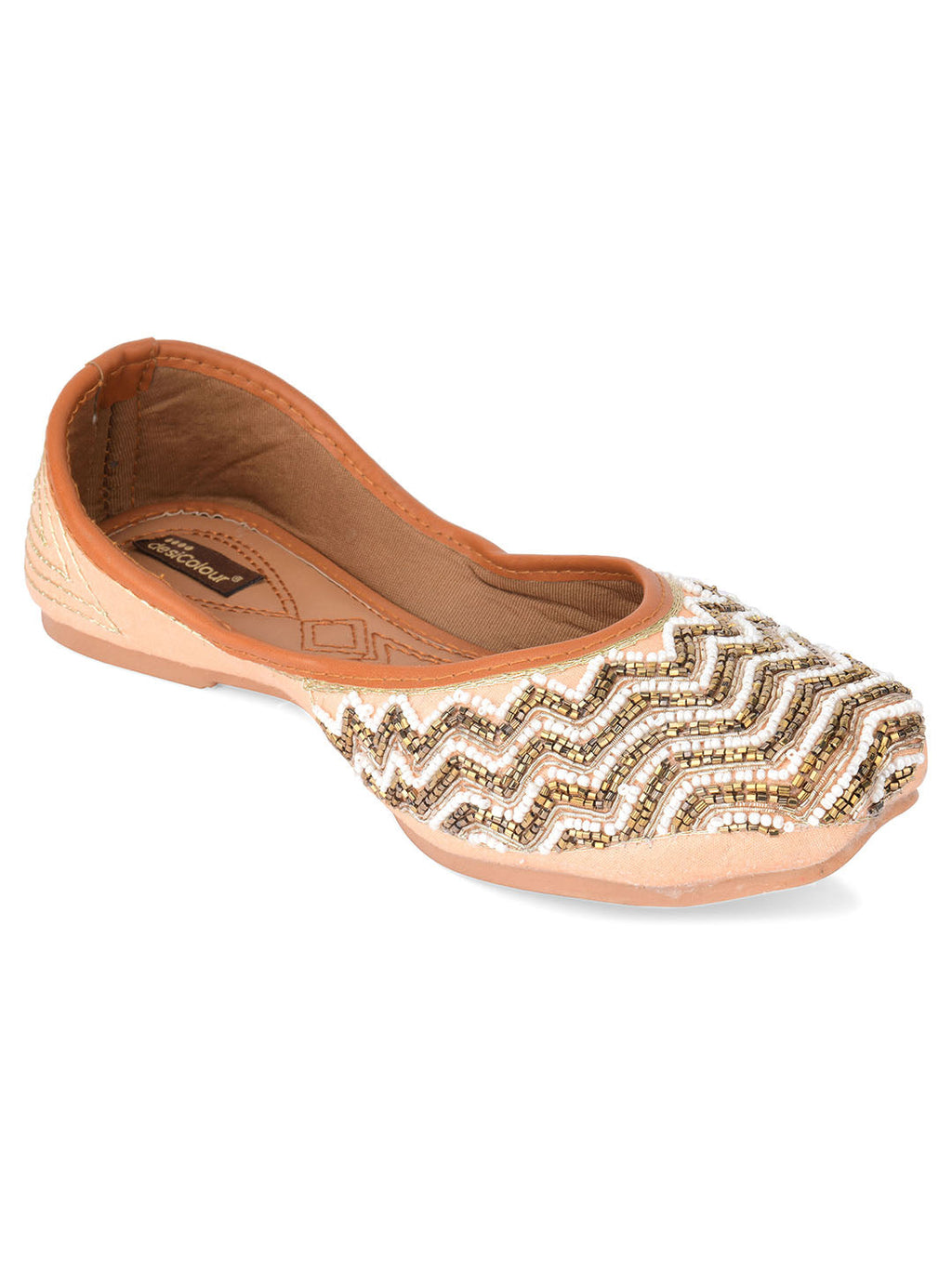 Desi Colour Women Indian Ethnic Footwear-Part Wear Peach Pearl Work | Grocsy