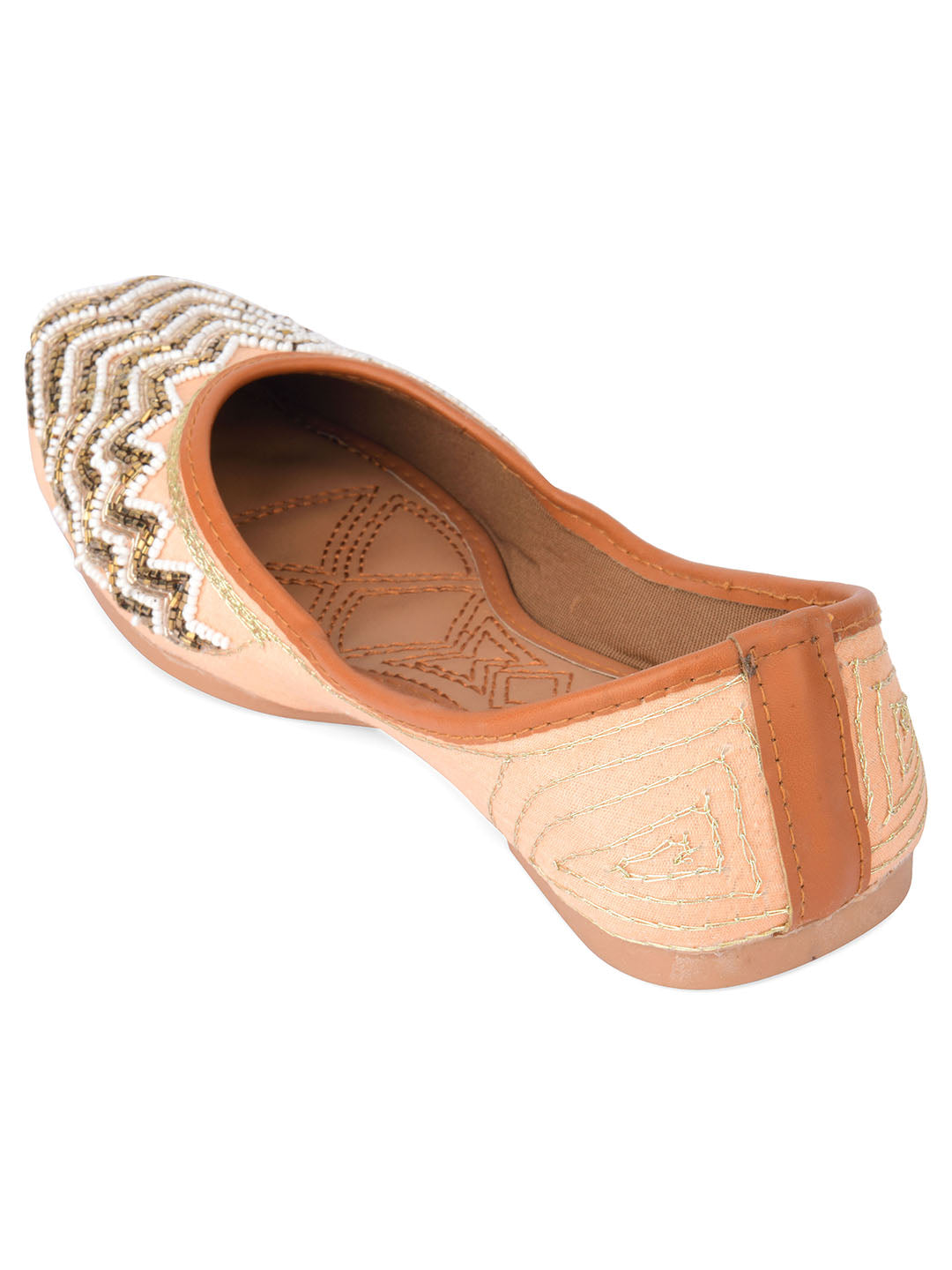 Desi Colour Women Indian Ethnic Footwear-Part Wear Peach Pearl Work | Grocsy