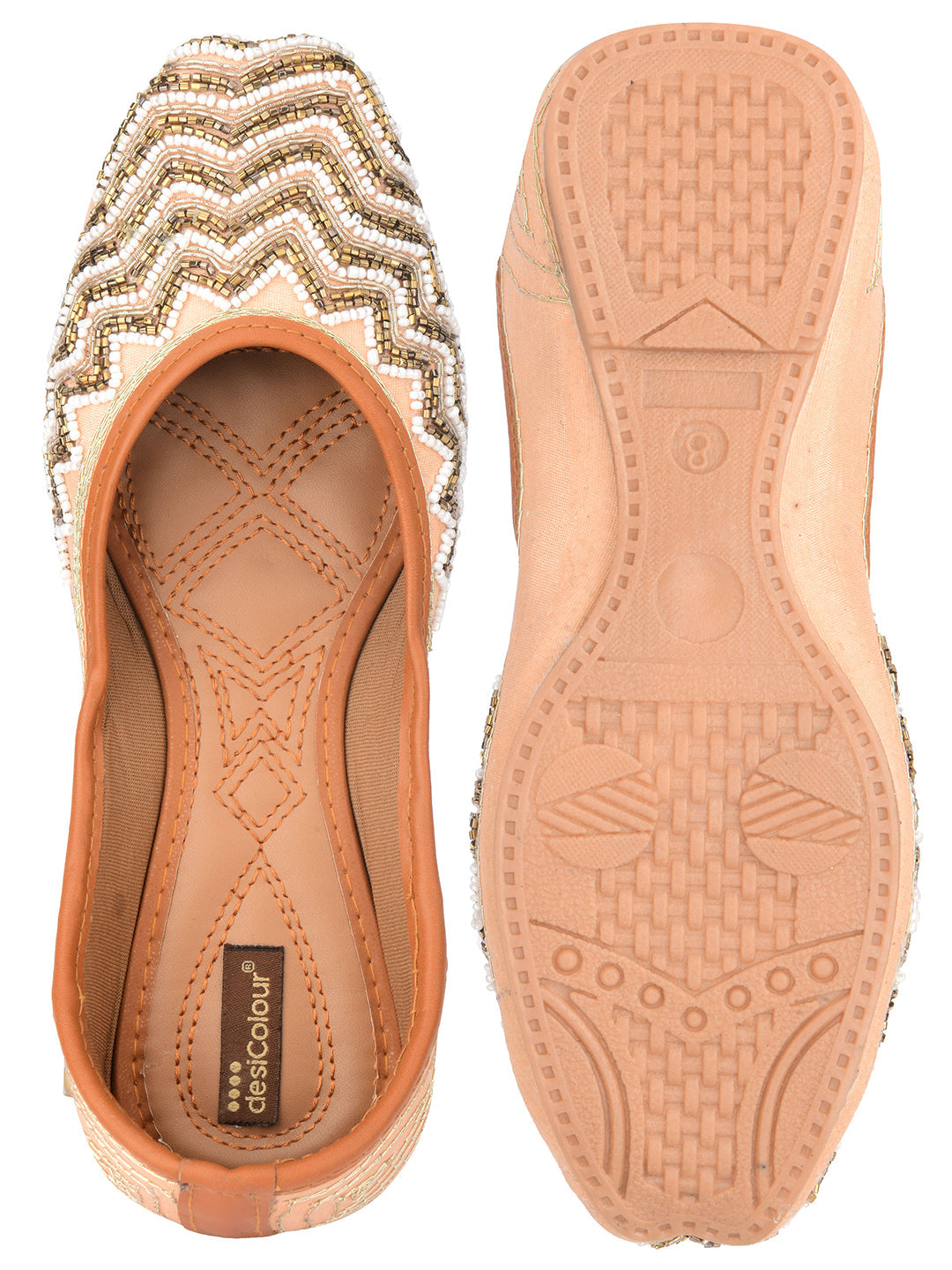 Desi Colour Women Indian Ethnic Footwear-Part Wear Peach Pearl Work | Grocsy