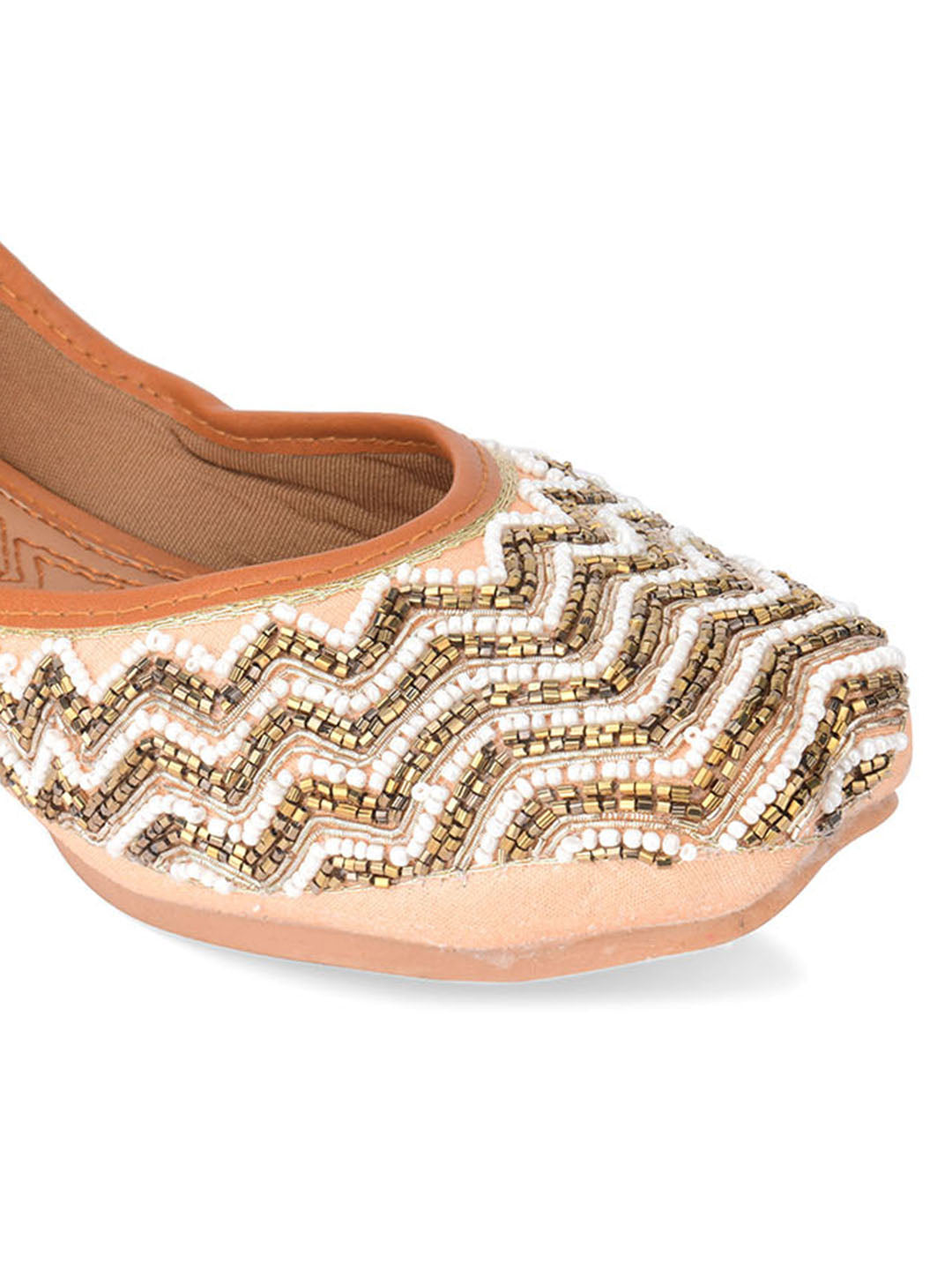 Desi Colour Women Indian Ethnic Footwear-Part Wear Peach Pearl Work | Grocsy