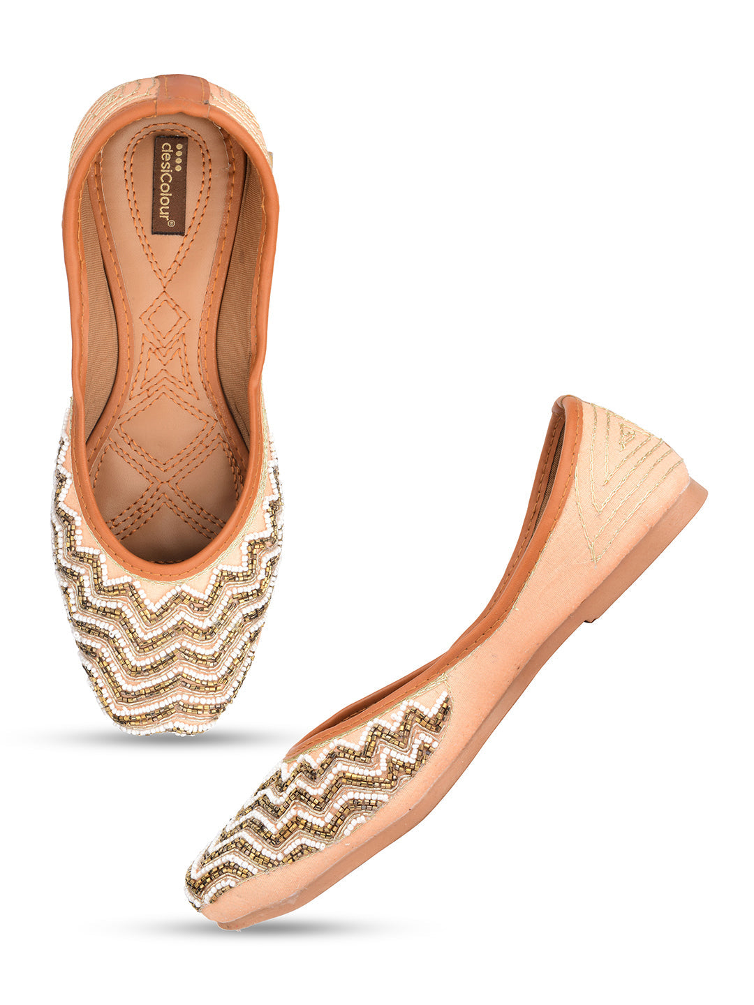 Desi Colour Women Indian Ethnic Footwear-Part Wear Peach Pearl Work | Grocsy