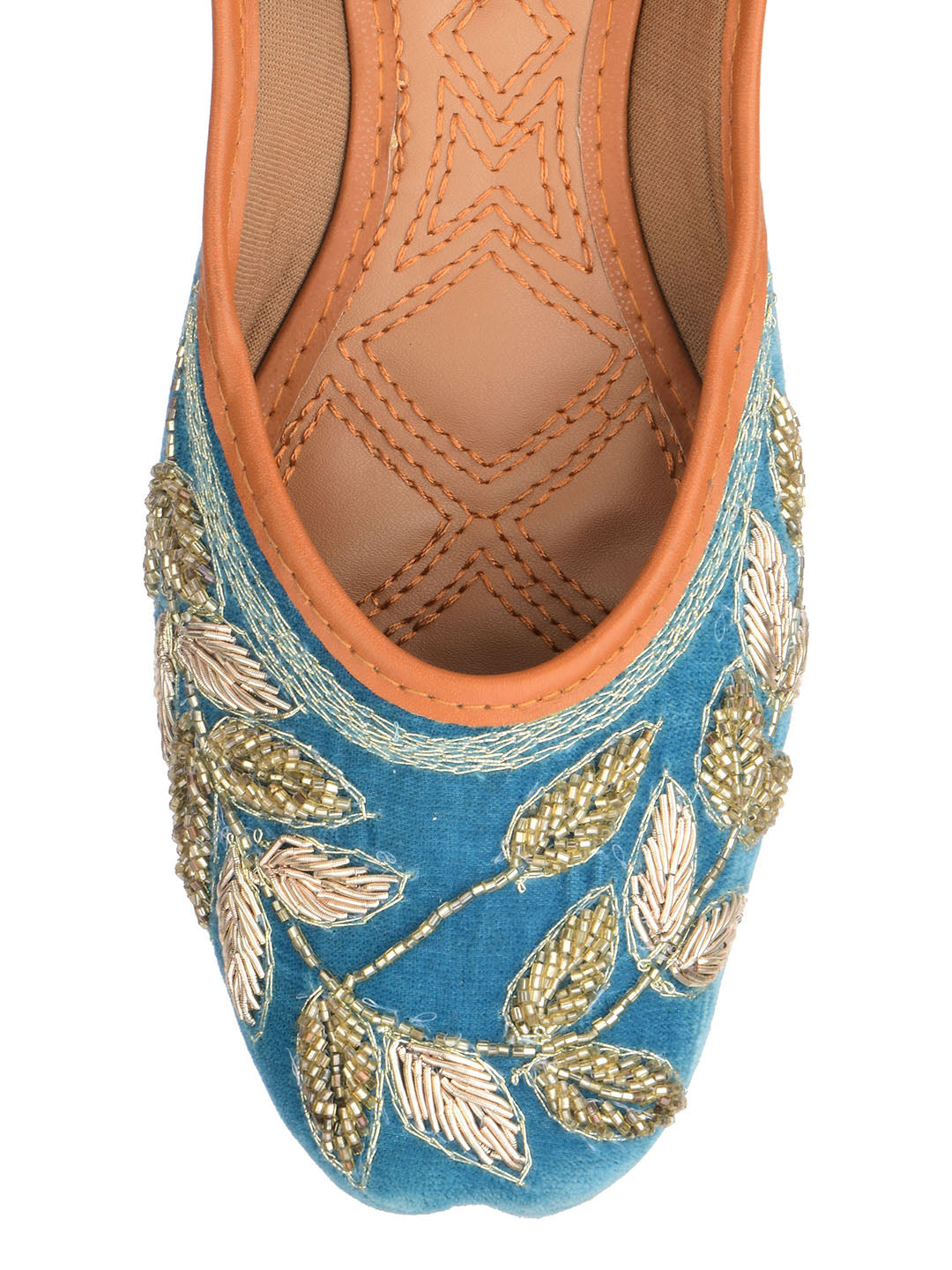 Desi Colour Women Indian Ethnic Footwear-Party Wear Teal Dabka Work | Grocsy