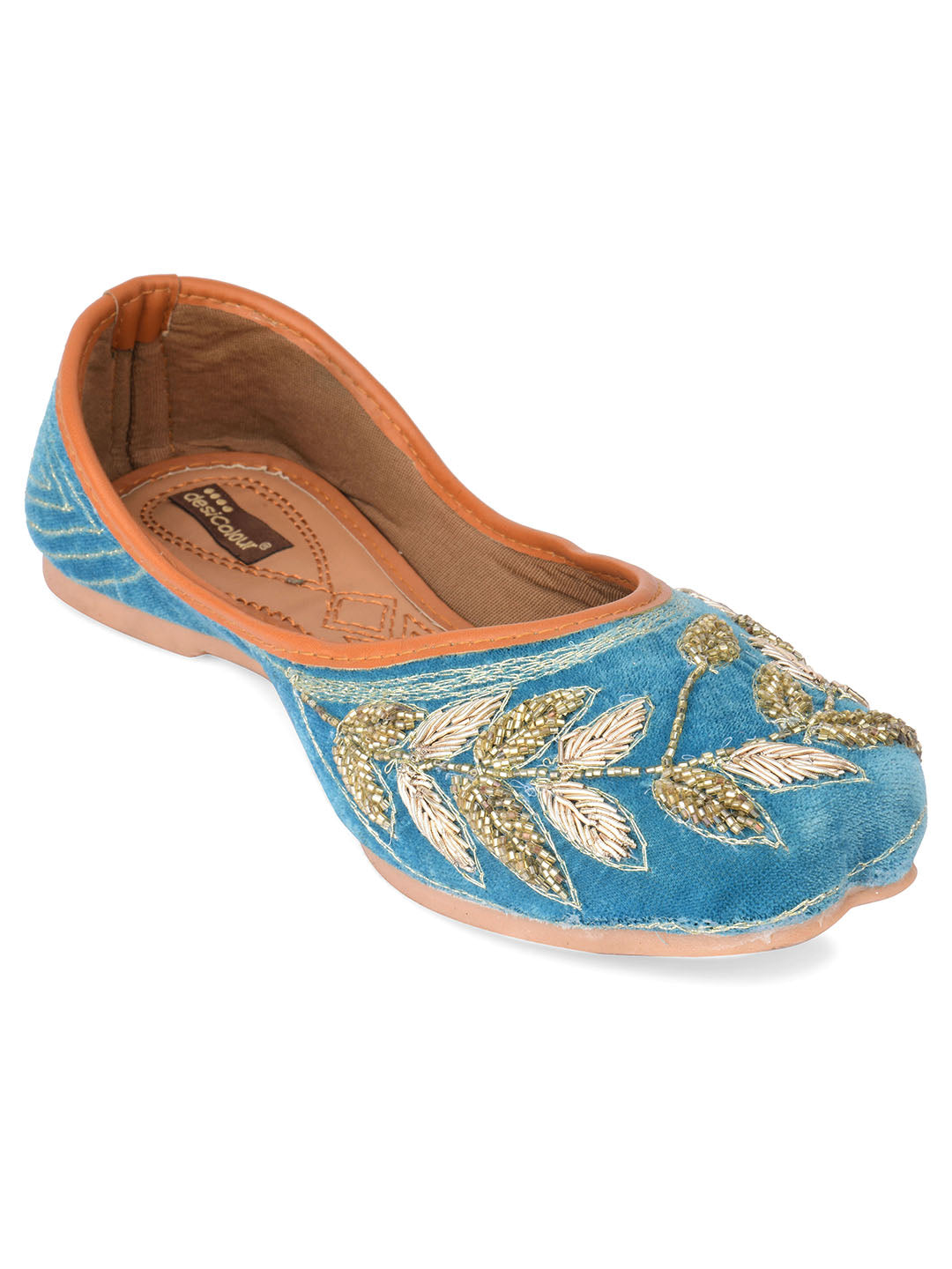 Desi Colour Women Indian Ethnic Footwear-Party Wear Teal Dabka Work | Grocsy