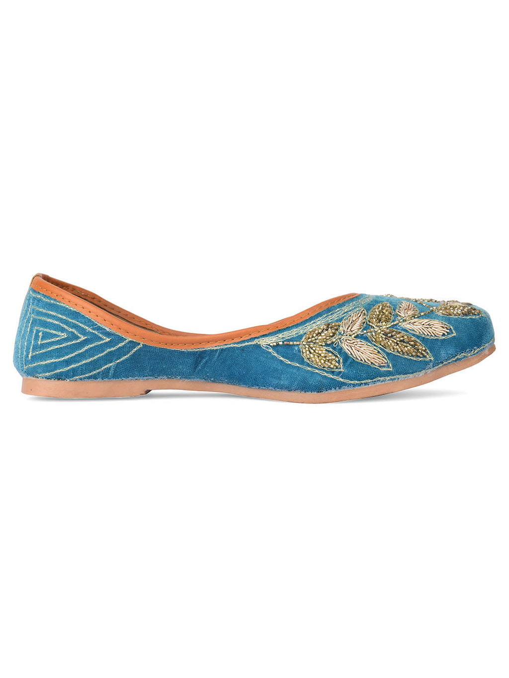 Desi Colour Women Indian Ethnic Footwear-Party Wear Teal Dabka Work | Grocsy