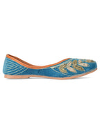 Desi Colour Women Indian Ethnic Footwear-Party Wear Teal Dabka Work | Grocsy