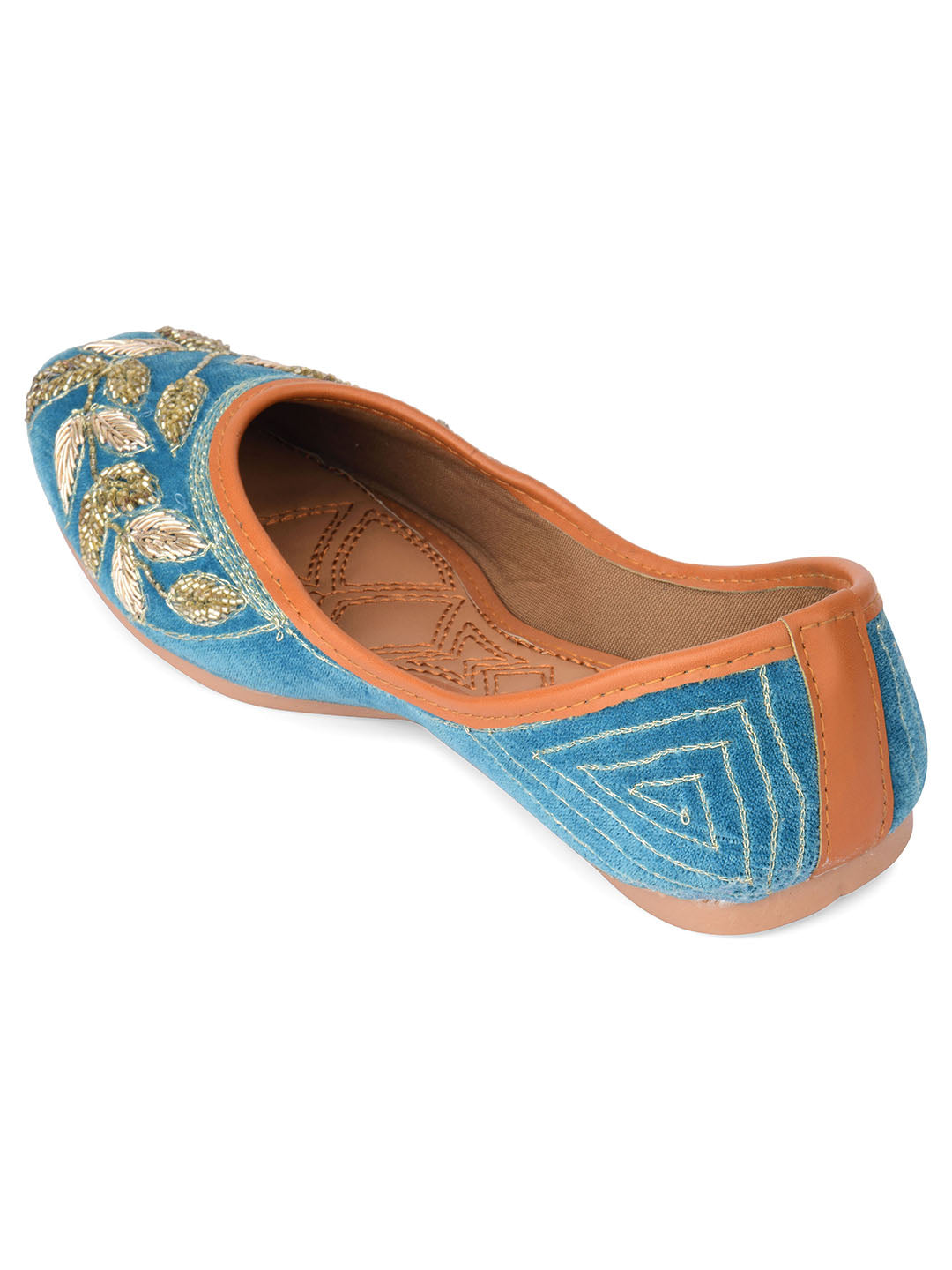 Desi Colour Women Indian Ethnic Footwear-Party Wear Teal Dabka Work | Grocsy