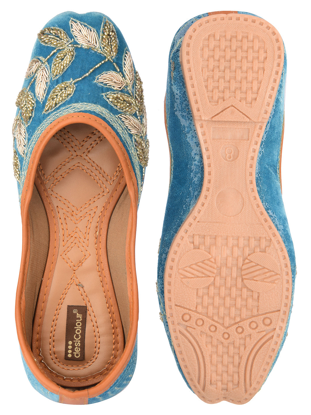 Desi Colour Women Indian Ethnic Footwear-Party Wear Teal Dabka Work | Grocsy