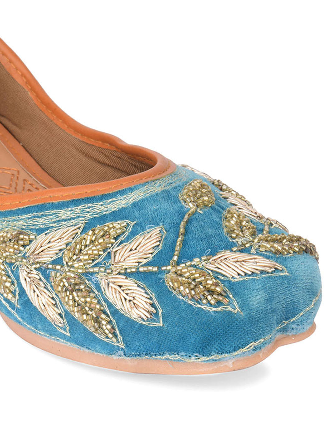 Desi Colour Women Indian Ethnic Footwear-Party Wear Teal Dabka Work | Grocsy