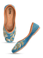Desi Colour Women Indian Ethnic Footwear-Party Wear Teal Dabka Work | Grocsy