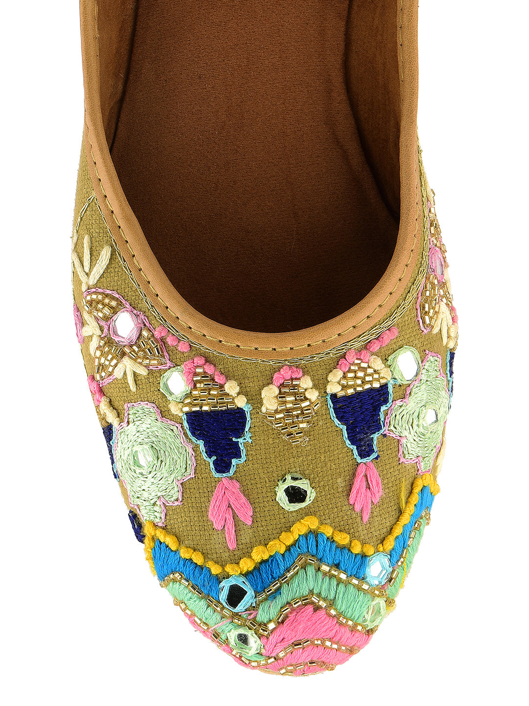 Desi Colour Women Indian Ethnic Footwear-Daily Wear Jute Floral Mirror | Grocsy