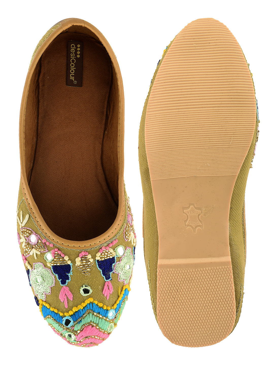 Desi Colour Women Indian Ethnic Footwear-Daily Wear Jute Floral Mirror | Grocsy
