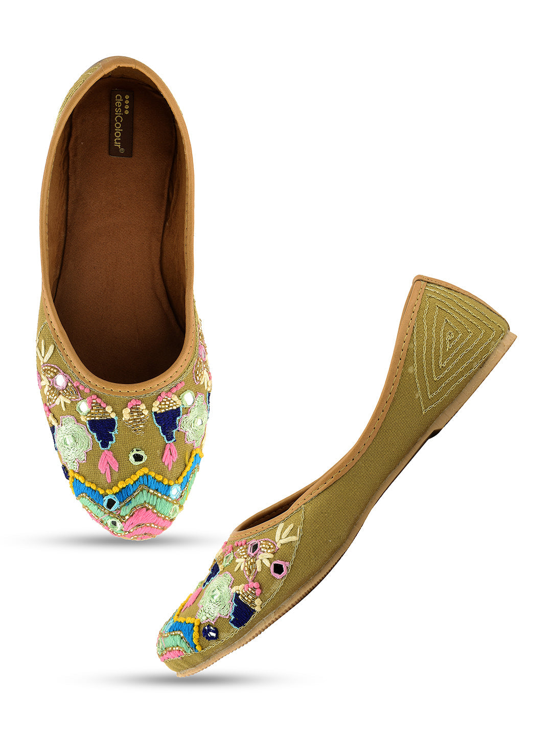 Desi Colour Women Indian Ethnic Footwear-Daily Wear Jute Floral Mirror | Grocsy