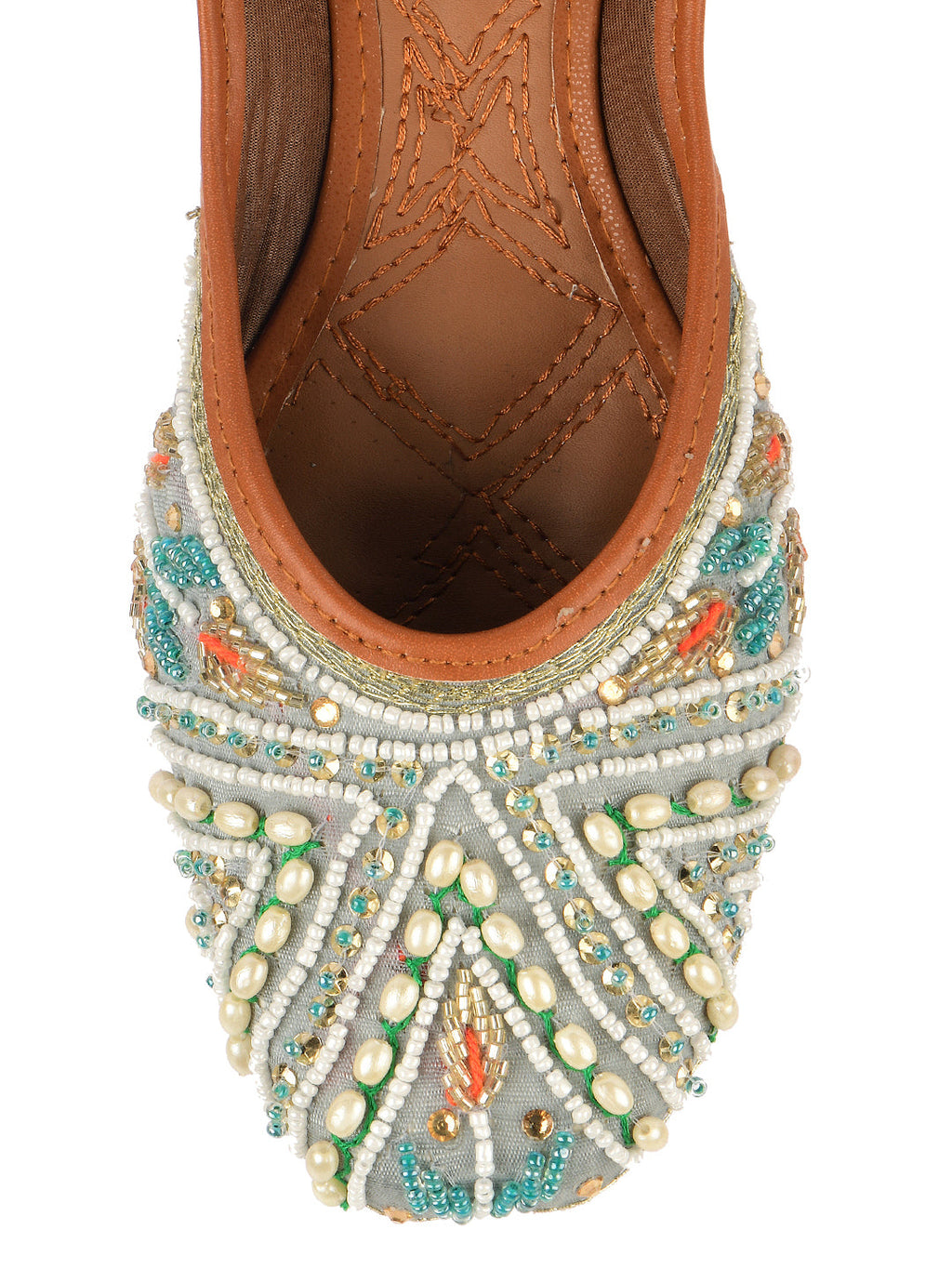 Desi Colour Women Indian Ethnic Footwear-Party Wear Grey Multi Pearl | Grocsy