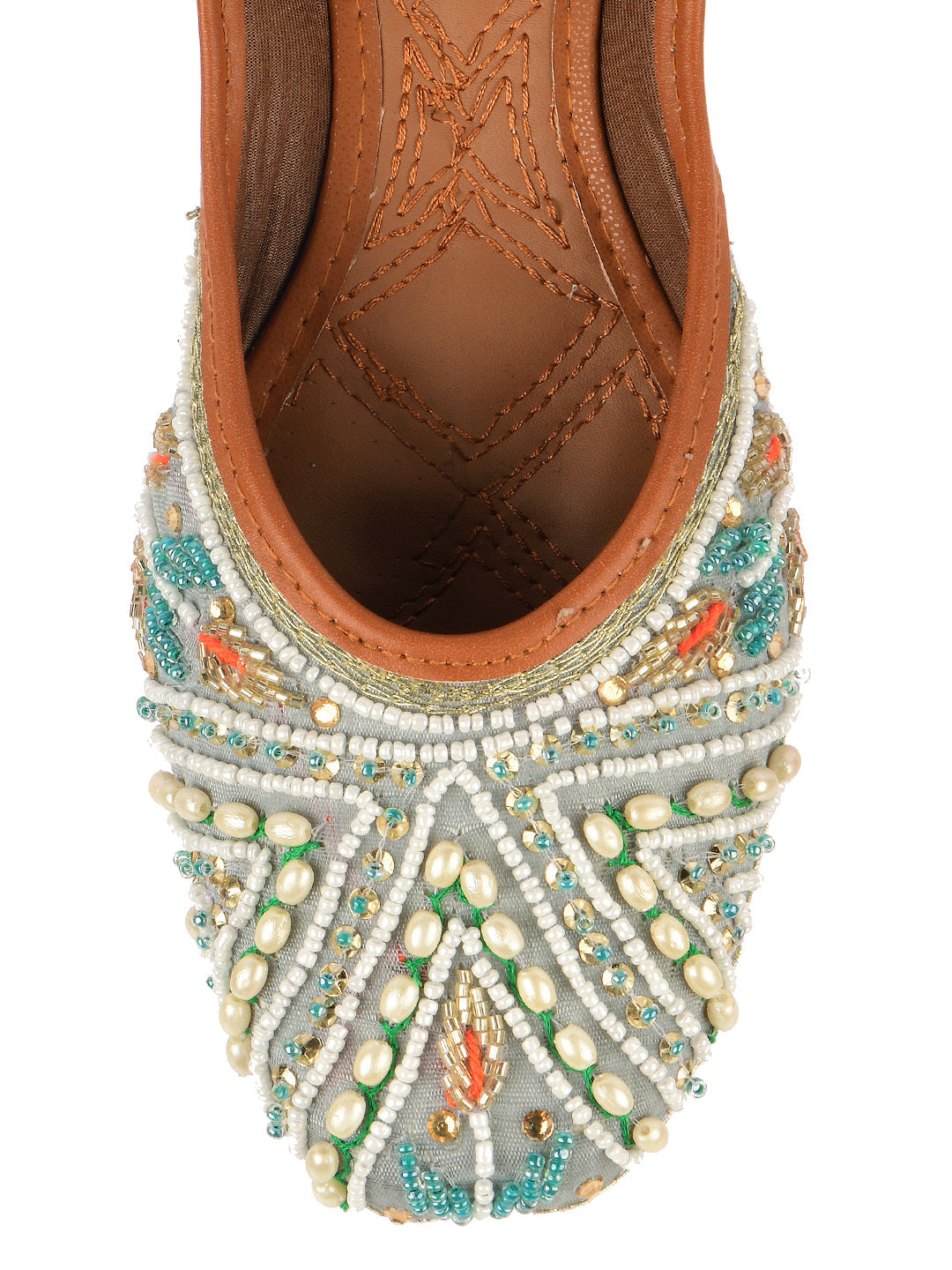 Desi Colour Women Indian Ethnic Footwear-Party Wear Grey Multi Pearl | Grocsy